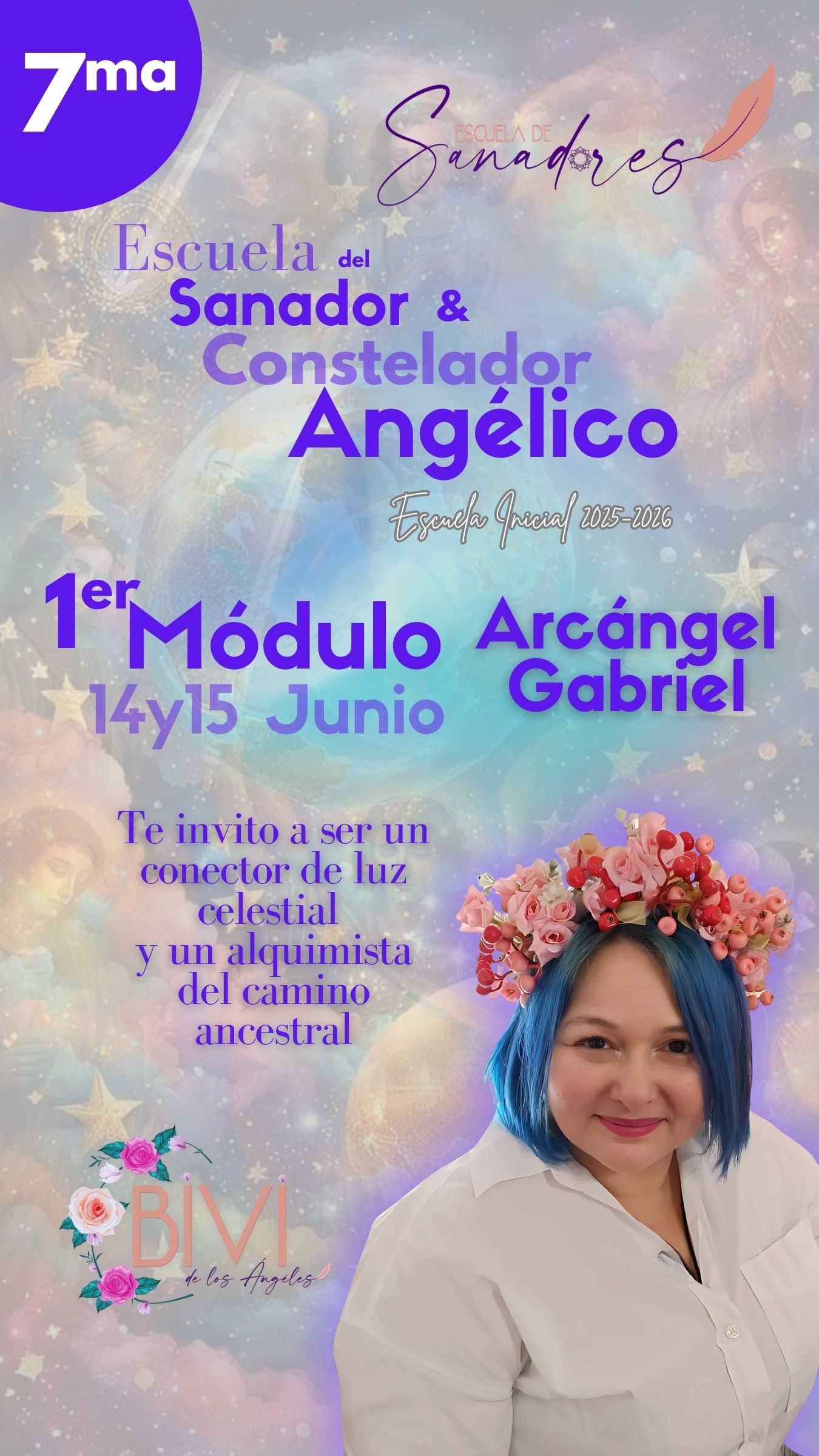 Flayer de la 7ma Escuela de Sanadores y Consteladores Angélicos